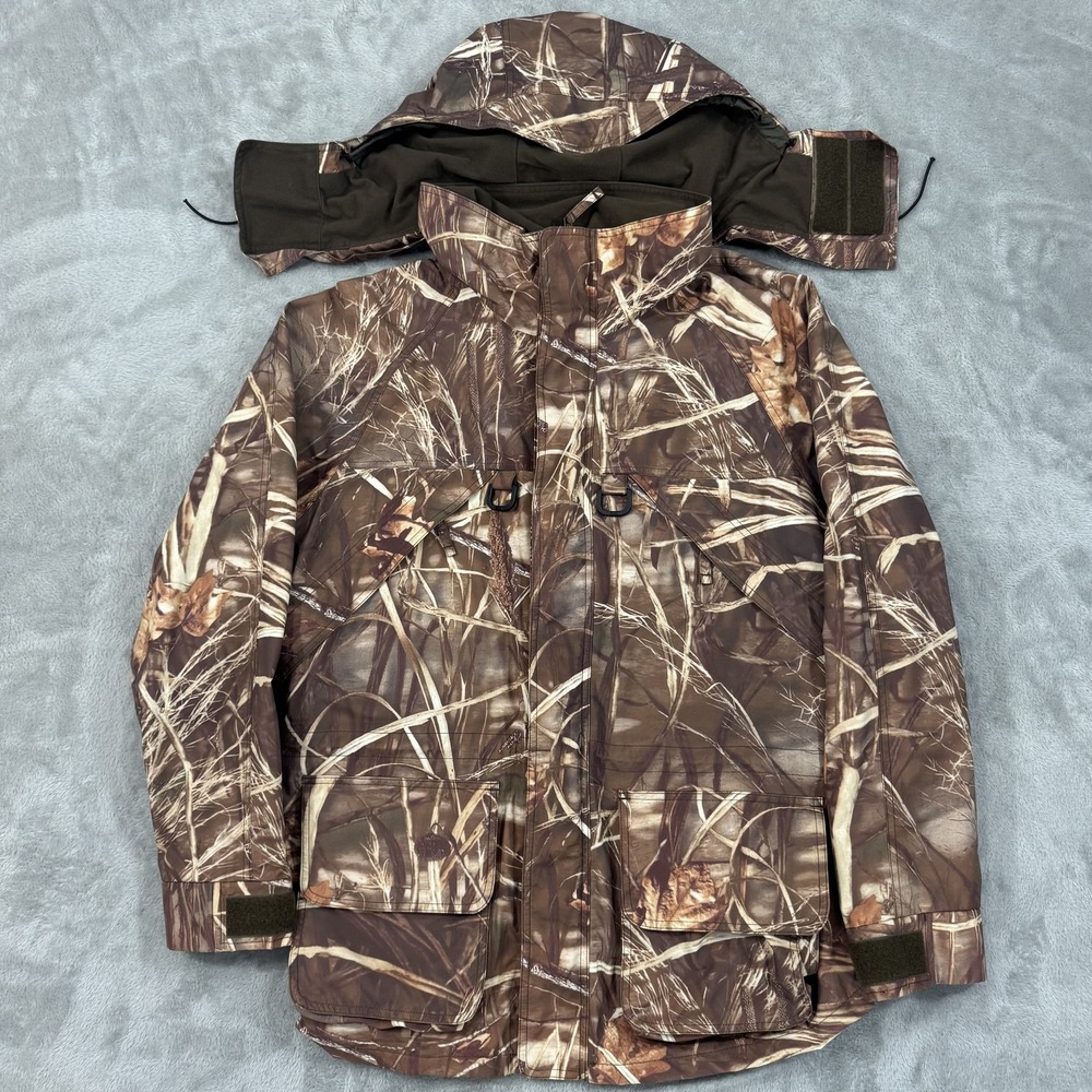 Cabelas Jacket Mens Large Brown Camo GORE-TEX Waterproof Realtree Hunting Hood